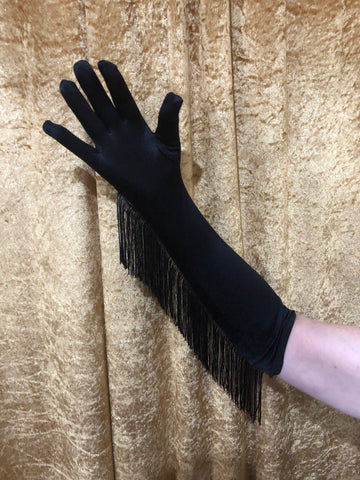 48cm long black fringed gloves for Gatsby 1920s evening