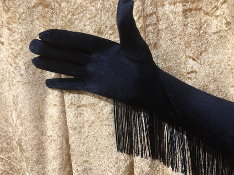 48cm long black fringed gloves for Gatsby 1920s evening
