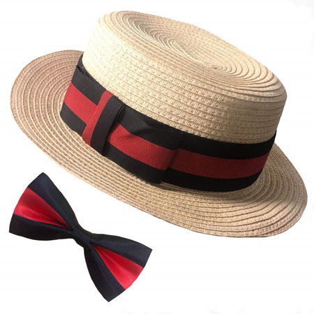1920's Boater Hat & Bow Tie Set
