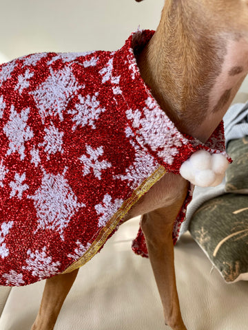 Christmas Cape - small dog or cat - red with icicles