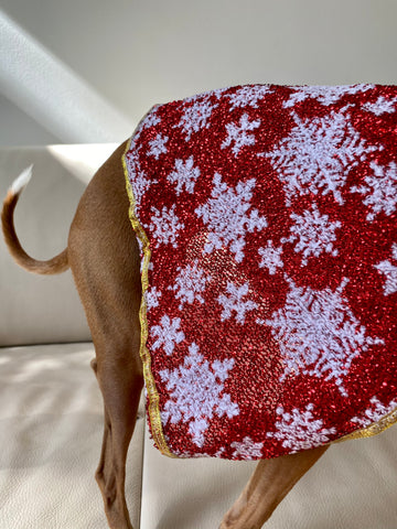 Christmas Cape - small dog or cat - red with icicles